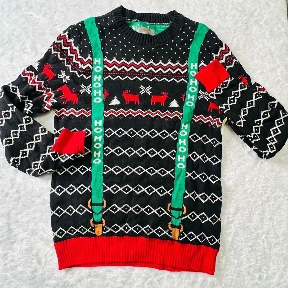 UGLY CHRISTMAS SWEATER Suspenders Holiday Party Funny ADULT UNISEX s